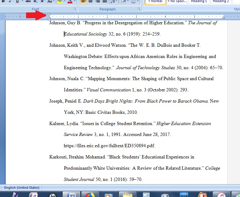 indenting bibliography microsoft word