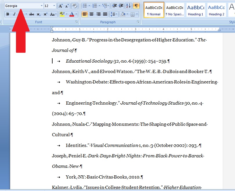 indent bibliography microsoft word