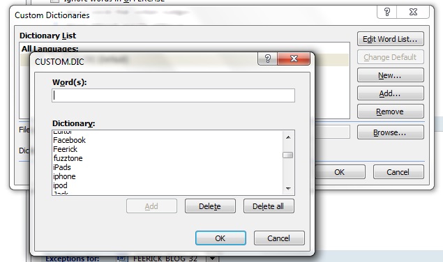 how to see custom dictionary in word