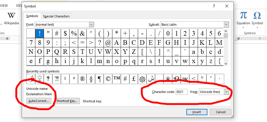 how to type about symbol in word